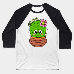 Cute Cactus Design #226: Chunky Cactus With Pink Flower And Buds Baseball T-Shirt